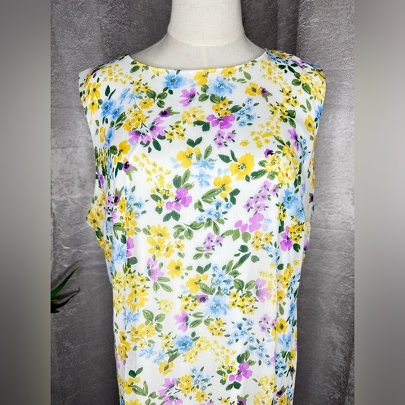 NEW Calvin Klein Multi Floral Print Asymmetrical Hem Sleeveless Dress Sz 14 - Picture 3 of 10